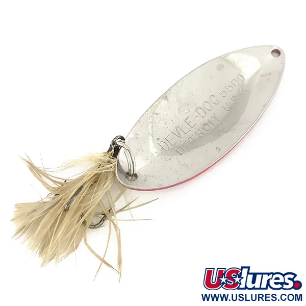 Dardevle Devle Dog 5500 Cuillère, Rouge/Blanc/Nickel, 21g, Plumes, #7791