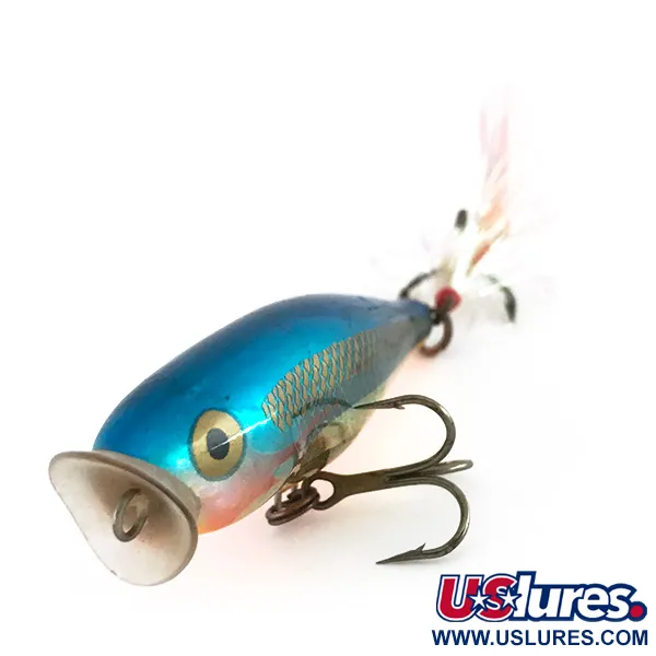 Rapala Skitter Pop Popper, Bleu-Or, 7g, Hameçon Plumé, #8058