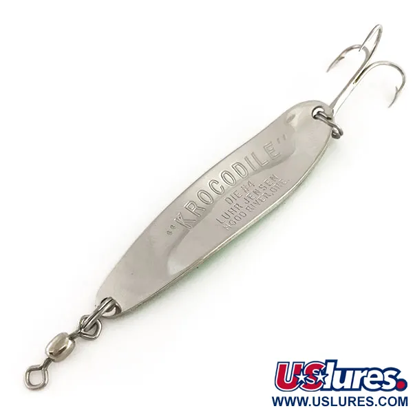 Luhr Jensen Krocodile Die #4 Glow Cuillère, Blanc/Vert/Nickel, 14g, #9136