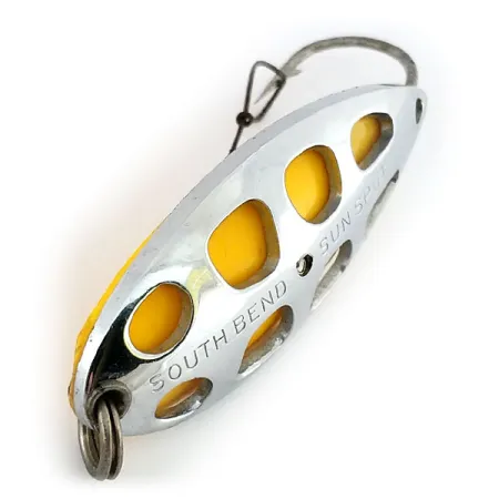 South Bend Sun Spot Cuillère, Nickel / Jaune, 14g, perforée, #9652