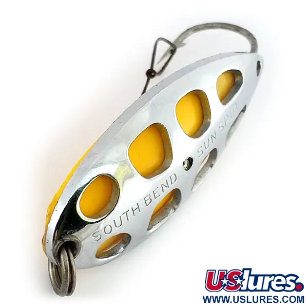 South Bend Sun Spot Cuillère, Nickel / Jaune, 14g, perforée, #9652